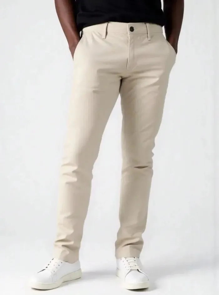 Calça sarja masculina areia — frente