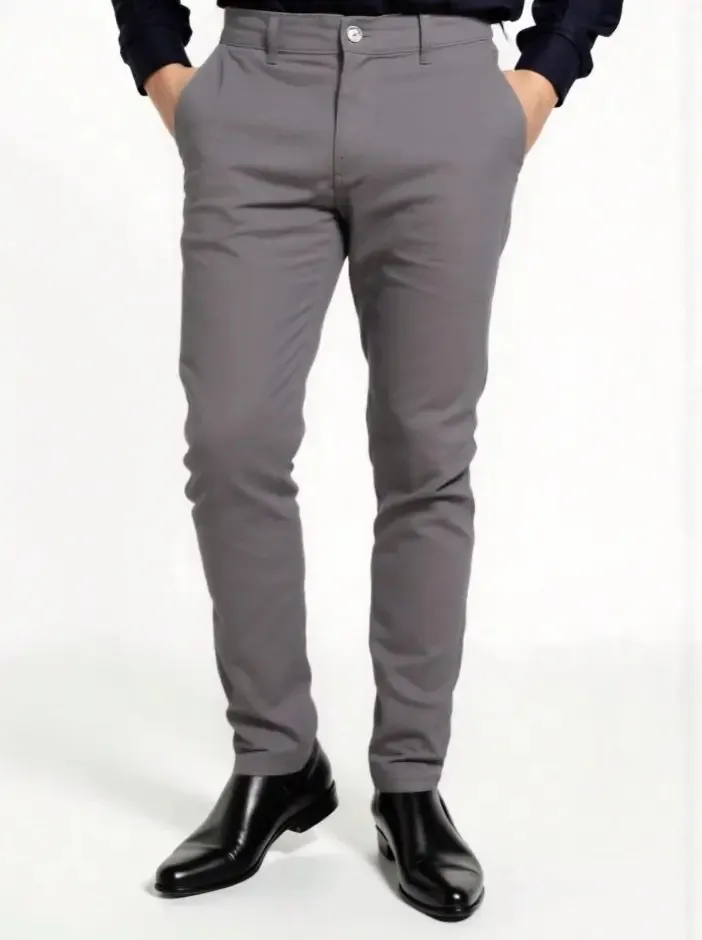 Calça sarja masculina cinza — frente